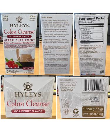 HYLEYS Tea Wellness Colon Cleanse Goji Berry - 25 Tea Bags  1 Pack Goji Berry 25 Count (Pack of 1) - Buy Online on GoSupps.com