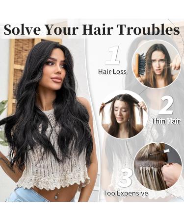 AISI HAIR Black Hair Extensions Invisible Wire Hair Extensions Women's Long Wavy Black Hair Extensions Clear Wire Hair Extensions for Women 20 Inch - Buy Online on GoSupps.com