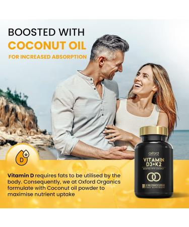 High Strength Vitamin D3 K2 Capsules - 4000 IU D & 100mcg K MK7 - Coconut MCTs for Absorption | 60 Capsules, 2 Month Supply | UK Made & Vegetarian - Buy Online on GoSupps.com