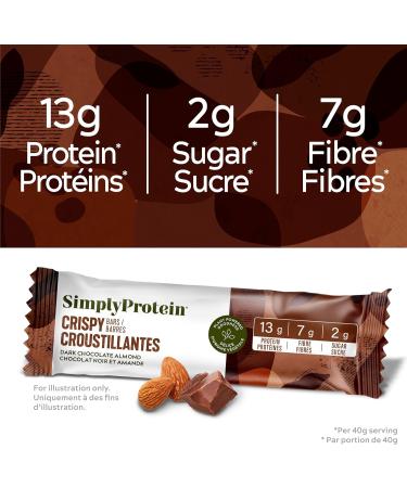 Simply Protein - Dark Chocolate Almond Crispy Bars - Plant Based Protein Bars - Low Carb Low Sugar High Fibre - 13g Protein 2g Sugar 7g Fibre - Vegan Gluten Free Non GMO Kosher - 4 Bars Dark Chocolate Almond 4 Count (Pack of 1) - Buy Online on GoSupps.com
