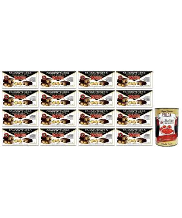 Novi Set of 16 fondentenero Nocciolato extremely bitter dark chocolate with whole hazelnuts 72% cocoa 130 g + Polpa di Pomodoro Italian Gourmet Polpa di Pomodoro 400 g box