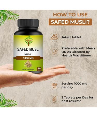 SunNature 1000 mg Safed Musli Tablets| Pure & Natural Herbal Supplement for Men & Women | Plant Based Gluten Free | GMP Certified Free from Chemical & Preservative | 90 Tablets 45 Days Supply - Buy Online on GoSupps.com
