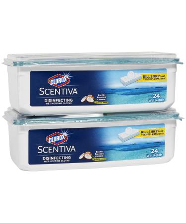Clorox Scentiva Disinfecting Wet Mopping Cloths, Pacific Breeze and Coconut, 24 Wet Refills (Pack of 2)