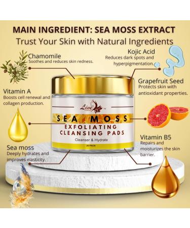 Live Healthy The Original Kojic Acid & Sea Moss Cleansing Pads - Natural Face Cleanser with Vitamin E Glycolic Acid & Hyaluronic Acid - Clears Acne Face Peel Toner Pads - Made in USA | 30 Pack - Buy Online on GoSupps.com