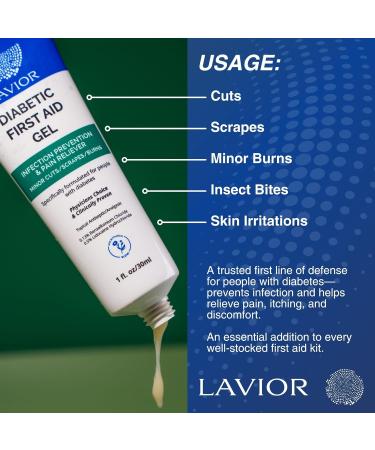 Lavior Diabetic First-Aid Gel 1oz Speeds Healing for Cuts, Scrapes, Burns & Minor Injuries, Physician Recommended, Clinically Proven, Hypoallergenic, Infection Prevention & Pain Relief 1 Ounce (Pack of 1) - Buy Online on GoSupps.com