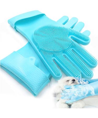 Xfly pet pet grooming gloves nursing shoes cats made of silicail gloves brush cat hangable design bathing and massaging for dogs and cats (blue)