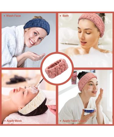 3-Piece Elastic Spa Facial Headband Set for Women | Makeup Washing Yoga & Shower - Dark Pink Dark Blue Milk White - Buy Online on GoSupps.com