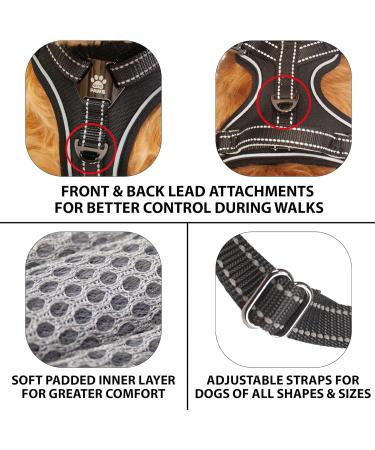 Elite Paws UK Premium Metal Buckle Dog Harness - Black Medium | Adjustable, Reflective, Padded Comfort | Front/Back Lead Attachments | Soft Handle Pet Walking Vest - Buy Online on GoSupps.com