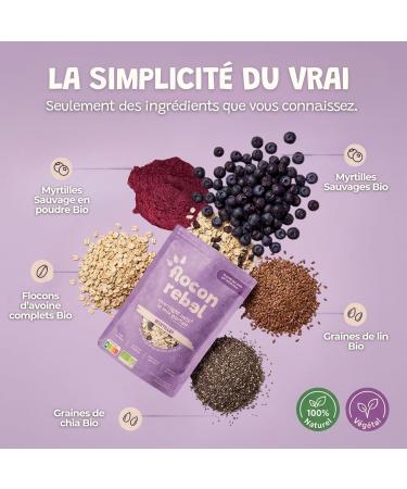 FLOCON REBEL Overnight Oats | Myrtilles 10 Petits D jeuners Sains et Rapides | Porridge Froid | Flocons d Avoine | Riche en Fibres Source de Prot ines Bio Sans Sucre Ajout - 10x45g Myrtilles 45 g (Lot de 10) - Buy Online on GoSupps.com