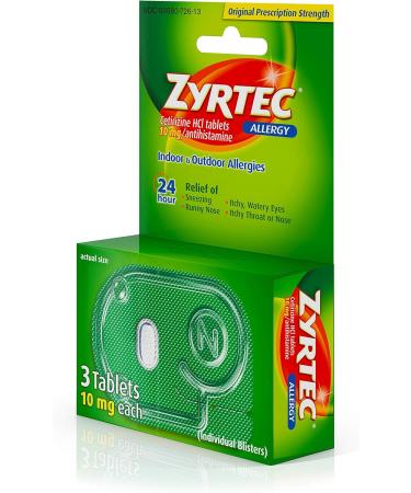 Zyrtec 10mg Cetirizine HCl Antihistamine Tablets 3ct - Travel Size - Buy Online on GoSupps.com