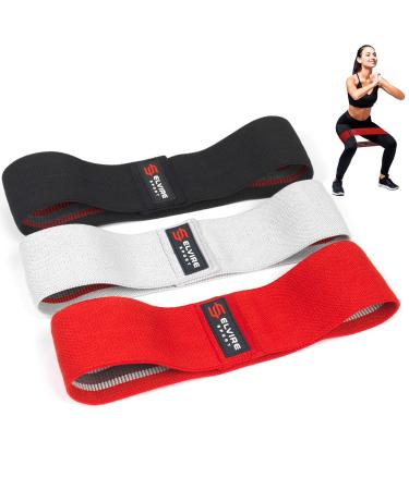 ELVIRE Fabric Resistance Bands for Working Out | Exercise Bands Resistance Bands Set of 3 | Booty Bands for Women Workout Bands Resistance Loops | Leg Bands for Working Out Glute Bands, Squat Bands Red & Charcoal Short