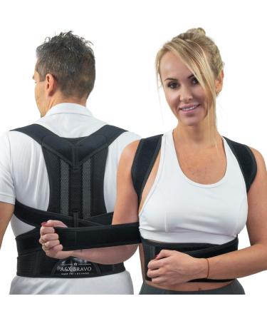 A&X Bravo Posture Corrector For Men and Women Lumbar Support with Adjustable & Breathable Back Brace Improves Posture For Shoulder & Back Support Providing Back & Shoulder Pain Relief Black-XXL Black XXL