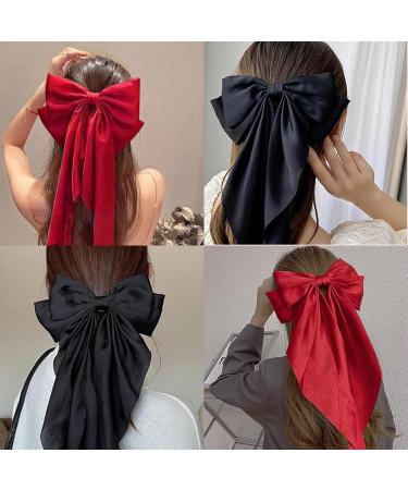 AYNKH 2 PCS Big Bow Hair Clips - Long Silky Satin Barrette - Black and Red | Women/Girls Accessories - Buy Online on GoSupps.com