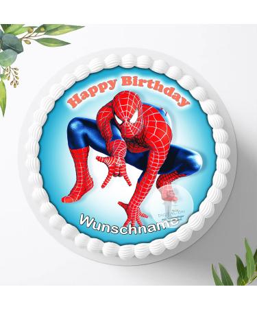 Spiderman edible cake image with desired name cake topper 20cm - super quality 0214W