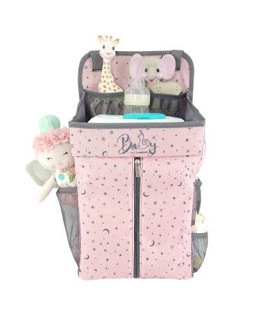 Llama Bella Hanging Diaper Caddy - Baby Diaper Organizer for Changing Table - Diaper Stacker for Crib, Playard or Wall - Newborn Diaper Holder (Pink)