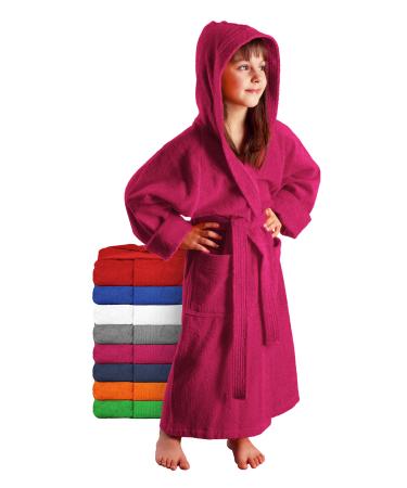 Arus children's bathrobe with hood for boys and girls 100% cotton terry (380 g/m ) long eco-tex certified large color selection 164 raspberry