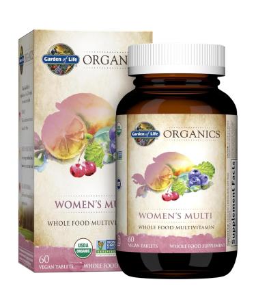 Garden of Life Organics Organic Multivitamin for Women - Womens Multi with Vitamin C D Folate B6 B12 Biotin Iron Vegan Whole Food Vitamins for Women Energy Skin Nails 60 Tablets 60 Count (Pack of 1)