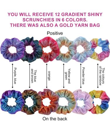 12 pieces of shiny gradual hair loops with 1 piece of gold yarn bag color laser hair band neon elastic hair ornaments suitable for girls and women with pigtails and ponytails - Buy Online on GoSupps.com