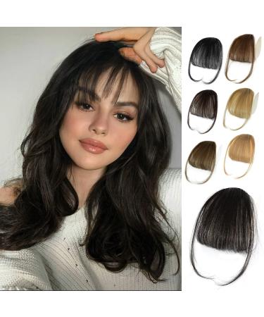 Clip in Bangs - 100% Human Hair Wispy Bangs Clip in Hair Extensions, Brown Black Air Bangs Fringe with Temples Hairpieces for Women Curved Bangs for Daily Wear Wispy Bangs Brown Black