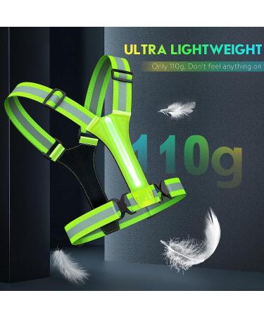 Simket LED Light Up Reflective Running Vest - High Visibility Night Gear for Runners & Walkers - Rechargeable & Adjustable - Green - Buy Online on GoSupps.com