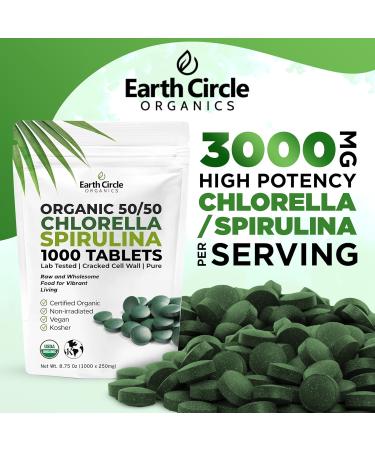 Premium Organic Chlorella / Spirulina Tablets 1000 Count (50/50) | Vegan Kosher Green Algae Superfood | Cracked Cell Wall for Maximum Absorption | High in Protein Iron Chlorophyll - Pack of 1 1000 Count (Pack of 1) - Buy Online on GoSupps.com