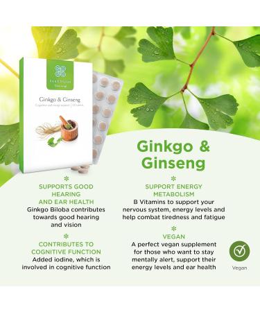 Healthspan Ginkgo & Ginseng | 120 Tablets | Ginkgo Biloba | Panax Ginseng Extracts | Iodine | Vitamin B3 | Vitamin B5 | Vegan - Buy Online on GoSupps.com