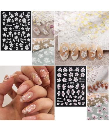Baoximong 5D Embossed Spring Nail Decals - Self-Adhesive Yellow Pink White Kapok Camellia Design for Women - Buy Online on GoSupps.com