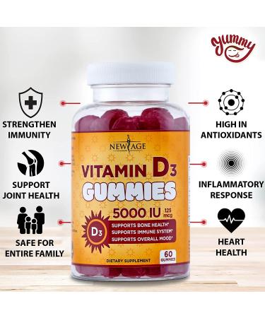 New Age Vitamin D3 5000 IU 125mcg Gummies - 2 Pack (240 Count) - Immune Health Support - Non-GMO, Gluten-Free, Dairy-Free - Buy Online on GoSupps.com