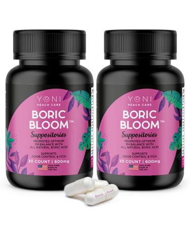 Boric Acid Suppositories - Vaginial Suppository Bacterial Vaginosis pH Balance for Women Pills Odor Control Feminine Care Hygiene Capsules - Made in USA - 2 Pack (60 Count) 30.0 Servings (Pack of 1)