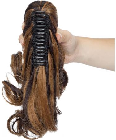 Long Short Claw Ponytail Hair Extension 12- Curly Dark Brown & Sandy Blonde- Clip-In Synthetic Hairpiece - Buy Online on GoSupps.com