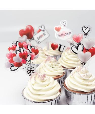 Red White Black Love Heart Cupcake Topper for Valentines Day Decoration Engagement Proposal Wedding Party Supplies - Buy Online on GoSupps.com