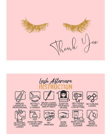 50 Pck Lash Extension Aftercare Thank You Cards , Lash Supplies , Size 3.5”x2” in , Pink Pink English 50 pcs