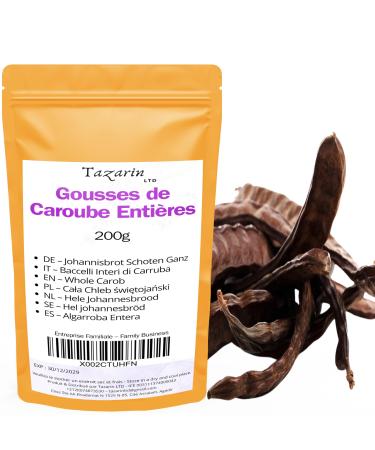Tazarin LTD 200g Whole Carob Pods | Dried Carob Pods | Whole Carob Intense Aroma & Flavor - 100% Natural Pure and Additive-Free | Tazarin Ltd