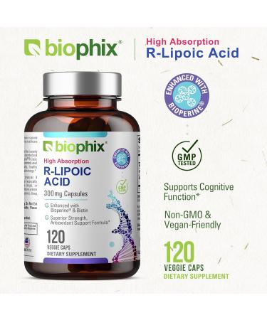 Biophix R-Lipoic Acid 300 mg - High Potency Antioxidant Support with Biotin - 120 Non-GMO Gluten Free Veggie Capsules for Energy Boost - International Shipping Available - Buy Online on GoSupps.com