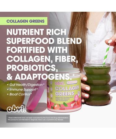 Obvi Collagen Greens and Carb Blocker | Organic Greens Superfood Powder with Collagen Peptides | Probiotics for Gut Health Skin Hair Nails| Curb Appetite Block Carb Absorption White Kidney Bean - Buy Online on GoSupps.com