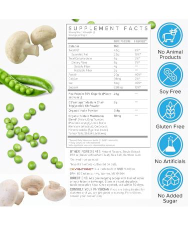 SFH Plant Based Vanilla Protein | 20g Vegan Pea Protein with Mushrooms Fiber MCTs | Energy Support & Muscle Recovery | Gluten & Soy Free, No Artificial Flavors, No Added Sugar | 1.5lb - Buy Online on GoSupps.com