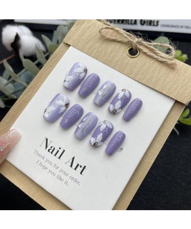 Taro Purple Flower Cool Relief White Camellia Simple Gentle Elegant Whitening Handmade Press On Nails False nails (Color : Xs) - Buy Online on GoSupps.com