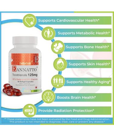 Annatto Tocotrienols Deltagold 125mg Vitamin E Supplements - 60 Softgels - Immune & Antioxidant Support - 90% Delta & 10% Gamma - Pack of 3 - Buy Online on GoSupps.com