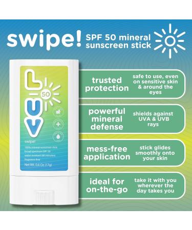 Swipe! SPF 50 Mineral Sunscreen Stick - Broad-Spectrum UVA/UVB Protection for Everyday and Outdoor Use | Lightweight Clear Formula - Buy Online on GoSupps.com