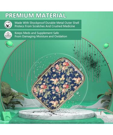 Retro Small Pill Box with Mirror - Bronze Rectangular 2 Compartment for Vitamins & Supplements | F-4 Retro Rose Floral Design - Buy Online on GoSupps.com