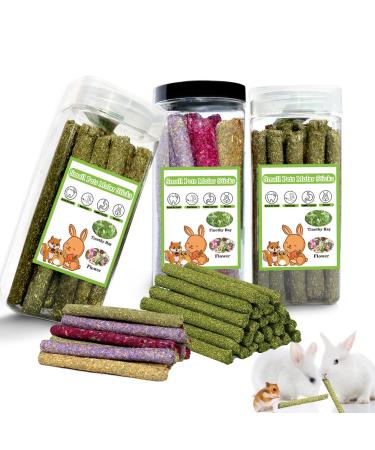 68PCS Rabbit Chew Toys, Natural Timothy Hay Sticks Guinea Pig Chews for Teeth Hamster Molar Treats Snacks Accessories for Chinchillas, Bunny, Rats, Gerbils and Other Small Animals green