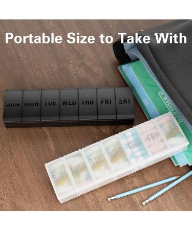iBune 2 Pack Large Pill Organizers Weekly Medicine Organizer - White + Black | 7 Day Pill Boxes for Vitamins, Fish Oil & Supplements - Buy Online on GoSupps.com