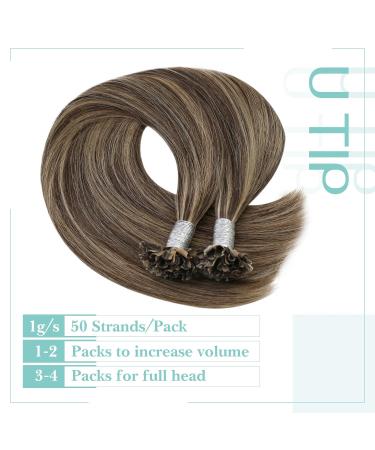 Youngsee Bonding Extensions - Real Hair U Tip Extensions 35cm Dark Brown with Blonde Keratin Bondings | 50g #P4/27 - Ideal for Seamless Volume & Length - Buy Online on GoSupps.com