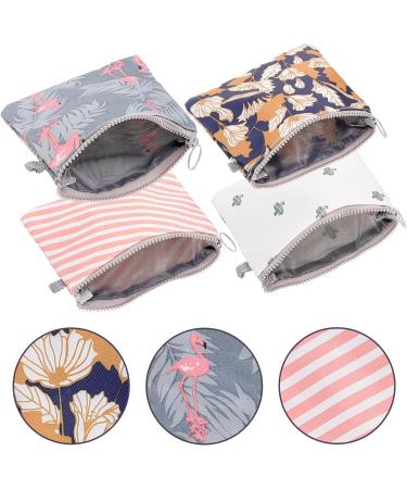 Menstrual Pad Storage Bag 4 Pcs - Zippered Portable Pouch for Tampons & Napkins - Coin Purse Wallet for Women & Girls (Cactus Flamingo Flower Stripe) - Buy Online on GoSupps.com