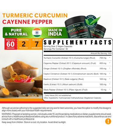 Herbpy 7in1 Turmeric and Cayenne Pepper Supplement - Digestion Immune Brain & Heart Health Support with Ceylon Ginger Garlic Beetroot - 2Pack60 - Buy Online on GoSupps.com