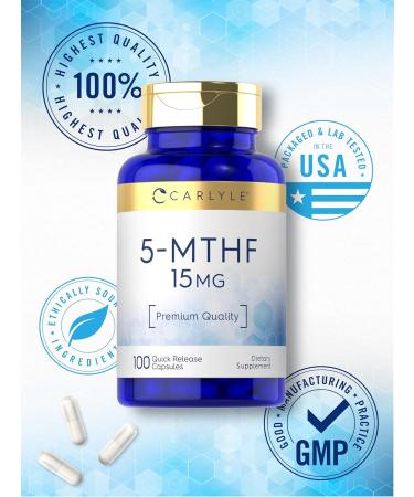 Carlyle 5-MTHF Supplement 15mg | 100 Capsules | L-Methylfolate | Non-GMO Gluten Free | Premium Quality - Buy Online on GoSupps.com
