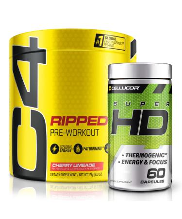 C4 Ripped & SuperHD The Thermogenic Bundle C4 Ripped Pre Workout Powder Cherry Limeade 30 Servings + SuperHD with Capsimax and Green Tea Extract 60 Servings Cherry Limeade + SuperHD Bundle Thermogenic Bundle