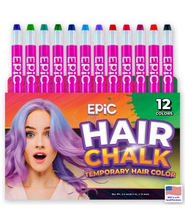 EPIC Hair Chalk for Kids - Girls & Boys - 12 Large Pens - Hair Crayons - Temporary Hair Color for Kids, Teens & Adults - Face Paint - Washable - Non Toxic - Great for a Birthday Gift or Halloween Costume!