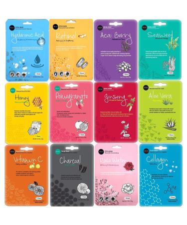 Celavi Face Mask Set Korean Beauty Essence Facial Paper Sheet Mask Korea Skin Care Moisturizing 12 New flavors K-Beauty Skincare 12 masks in a pack Made in Korea Hyaluronic Acid Acai Berry Honey Rose Water 12 Count (Pack o…