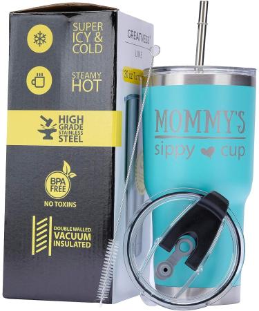 Greatness Line Mommy's Sippy Cup 30 oz Teal Stainless Steel Tumbler - Ideal Gift for Moms-To-Be - Buy Online on GoSupps.com